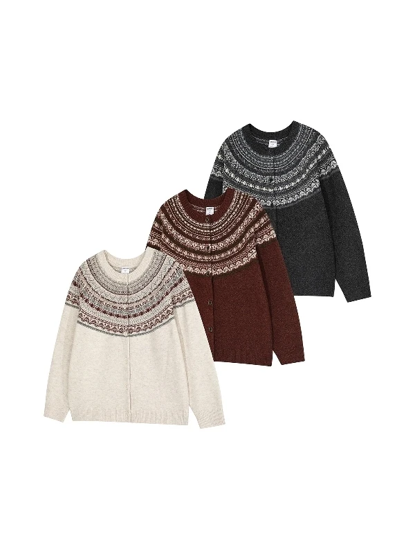 

American Retro Fair Isle Knitted Sweater ex Casual Loose Versatile Embroidered Top Vintage Preppy Sle Long Sve round...