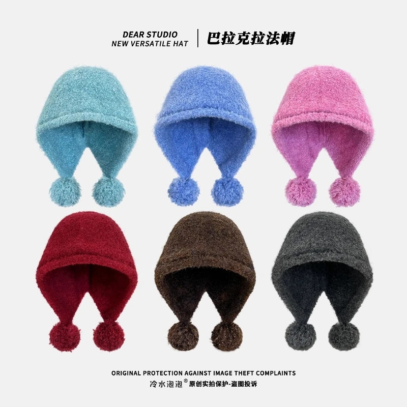 جديد الحلو لون الحلوى لطيف بوم بوم بالاكلافا القبعات للنساء الخريف والشتاء الدافئة تنوعا سدادات حماية الأذن بيني للرجال