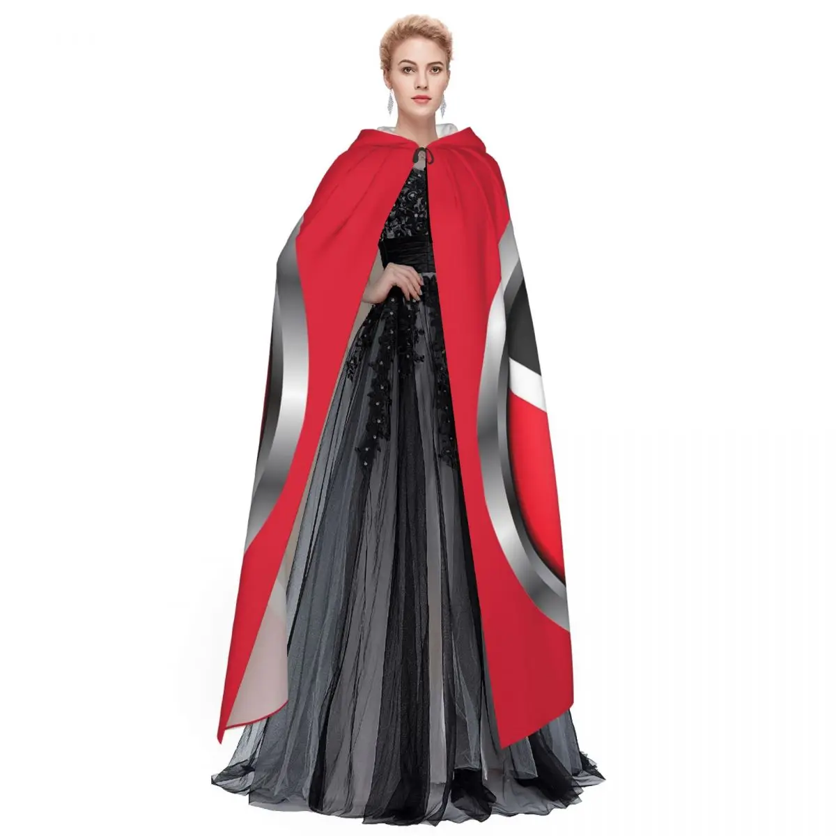 Trinidad And Tobago Flag Round Metal Frame Long Hooded Cloak Witch Medieval Costume Cosplay Cape HalloweenCoat Adult Unisex