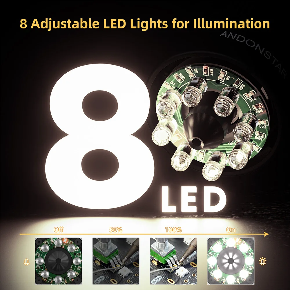 Andonstar AD115 USB Digital Microscope Handheld Magnifier 12MP Microscope Camera with 8 LED Lights for Electronics PCB Soldering