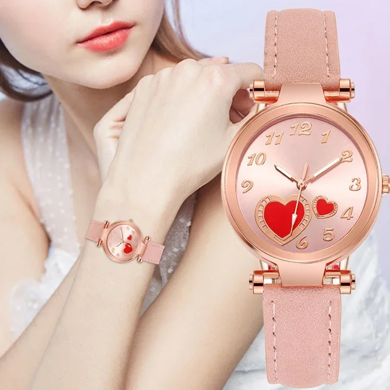 

New Women's Fashion Brand Watch Love Watch Peach Heart Quartz WristWatches Leather Strap Montre Femme 시계