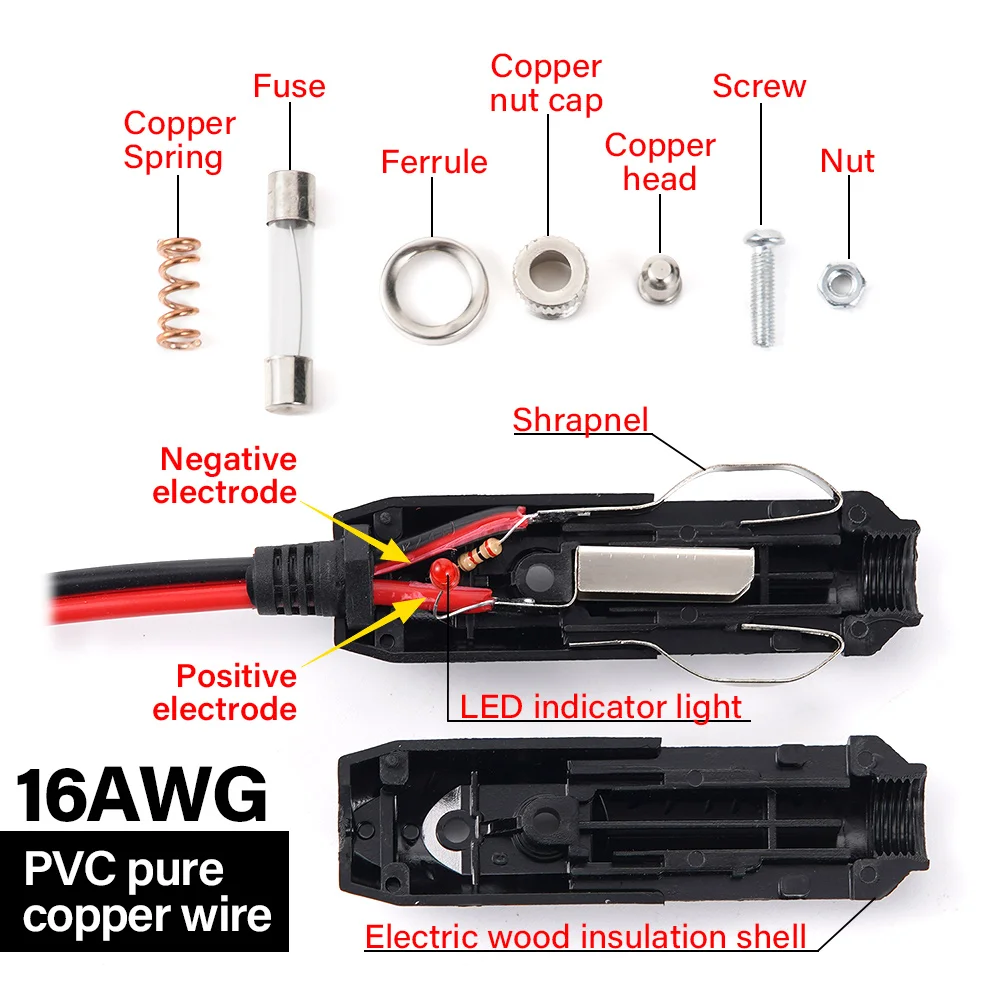 Car Cigarette Lighter LED Socket Plug 12V 24V Universal High Power 16AGW 20A Adapter Connector High Quality PVC Copper Wire