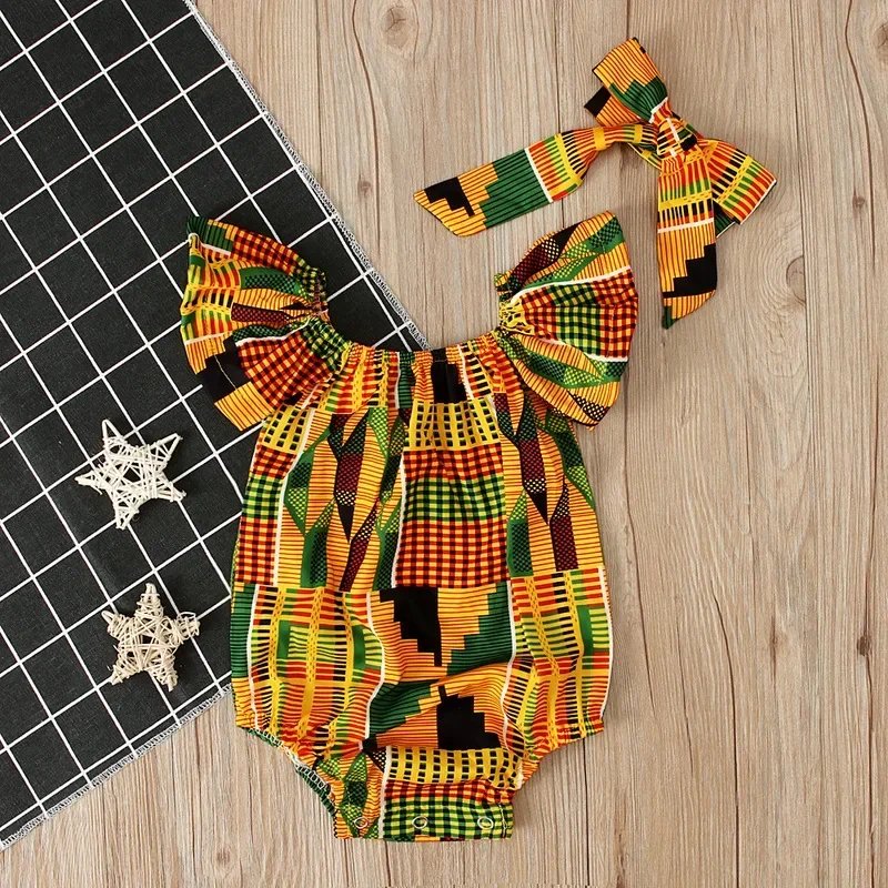 Baby Girl Summer African Rompers Dresses Kids Bohemian Print Jumpsuits Dashiki Bazin Robes Africane Riche Clothes Party Costumes