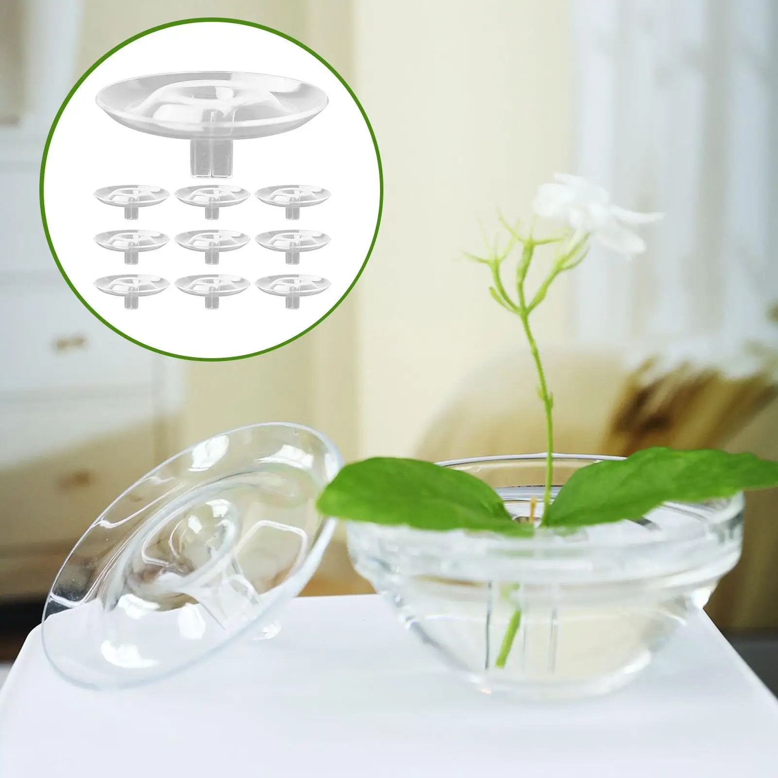 Durchsichtiger schwimmender Blumenhalter, 10-teiliges Set, Hydrokultur-Stamm-Display-Organizer für Vasen, schwimmender Blumenarrangier für die Inneneinrichtung