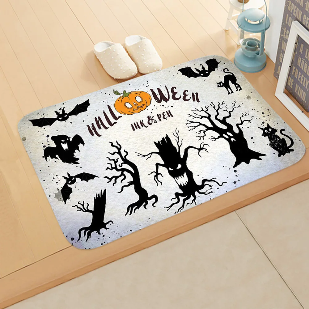 Halloween Carpet Floor Mat Door Mat Halloween Demon Pumpkin Spider Bat Witch Decoration Non-Slip Mat Flannel Rug