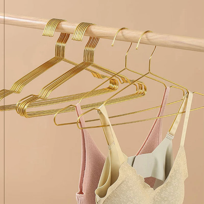 10PCS Gold Stainless Steel Coat Hangers,Household Soild Metal Clothes Hanger for Adults Children,Non-slip  Closet Organizer Rack