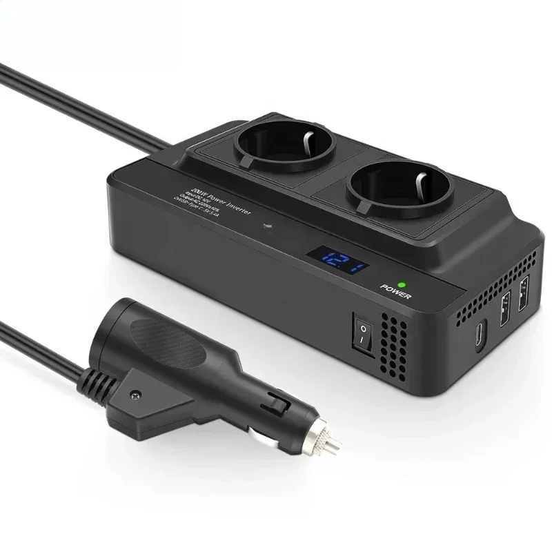 Automotive power inverter 200W household 12v to AC 220V supports USB 2.4 Type-C 3.0 charging