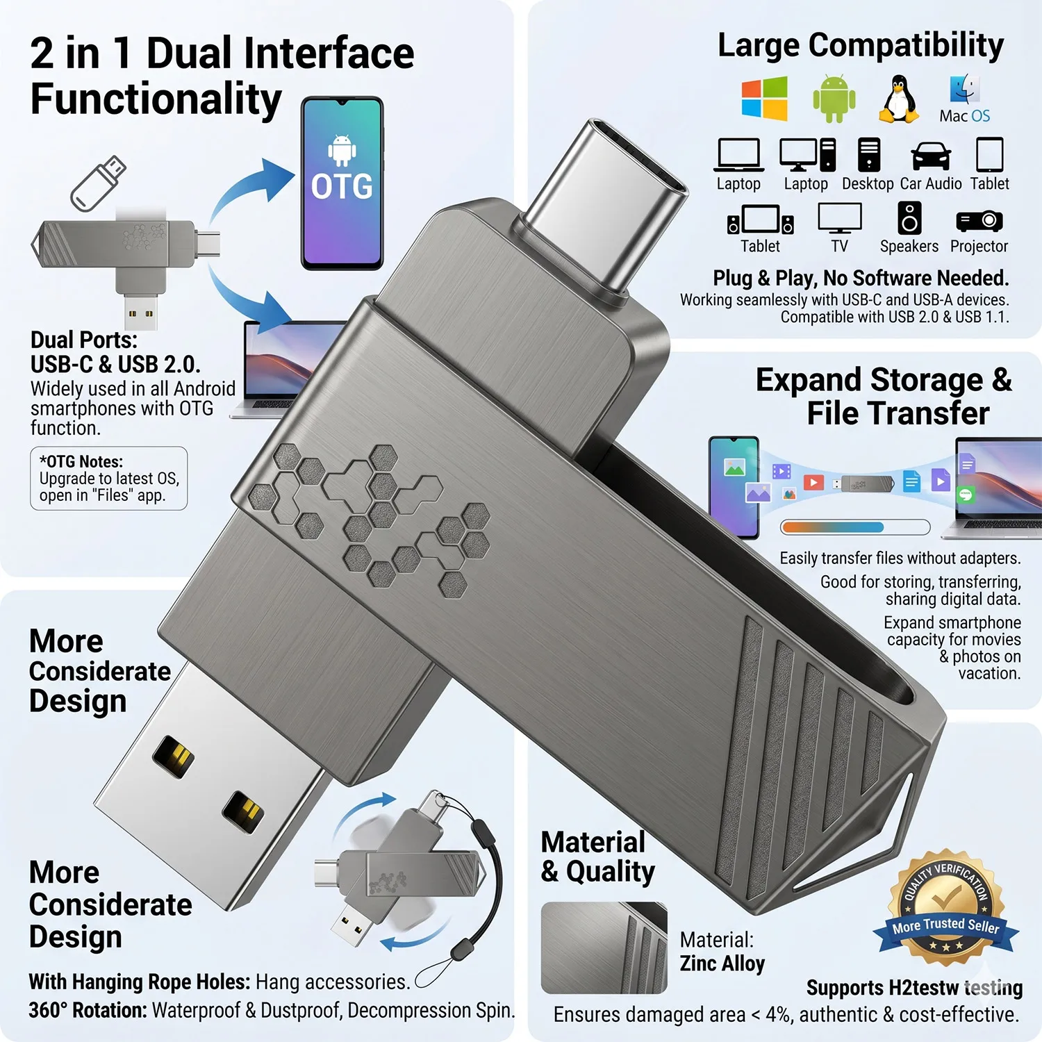 2-in-1 Flash-Laufwerk Hochgeschwindigkeits-Pen-Drive OTG Typ-C USB-A Schnittstellen für MacBook Android USB-Stick OTG Micro-USB-Pen-Drive