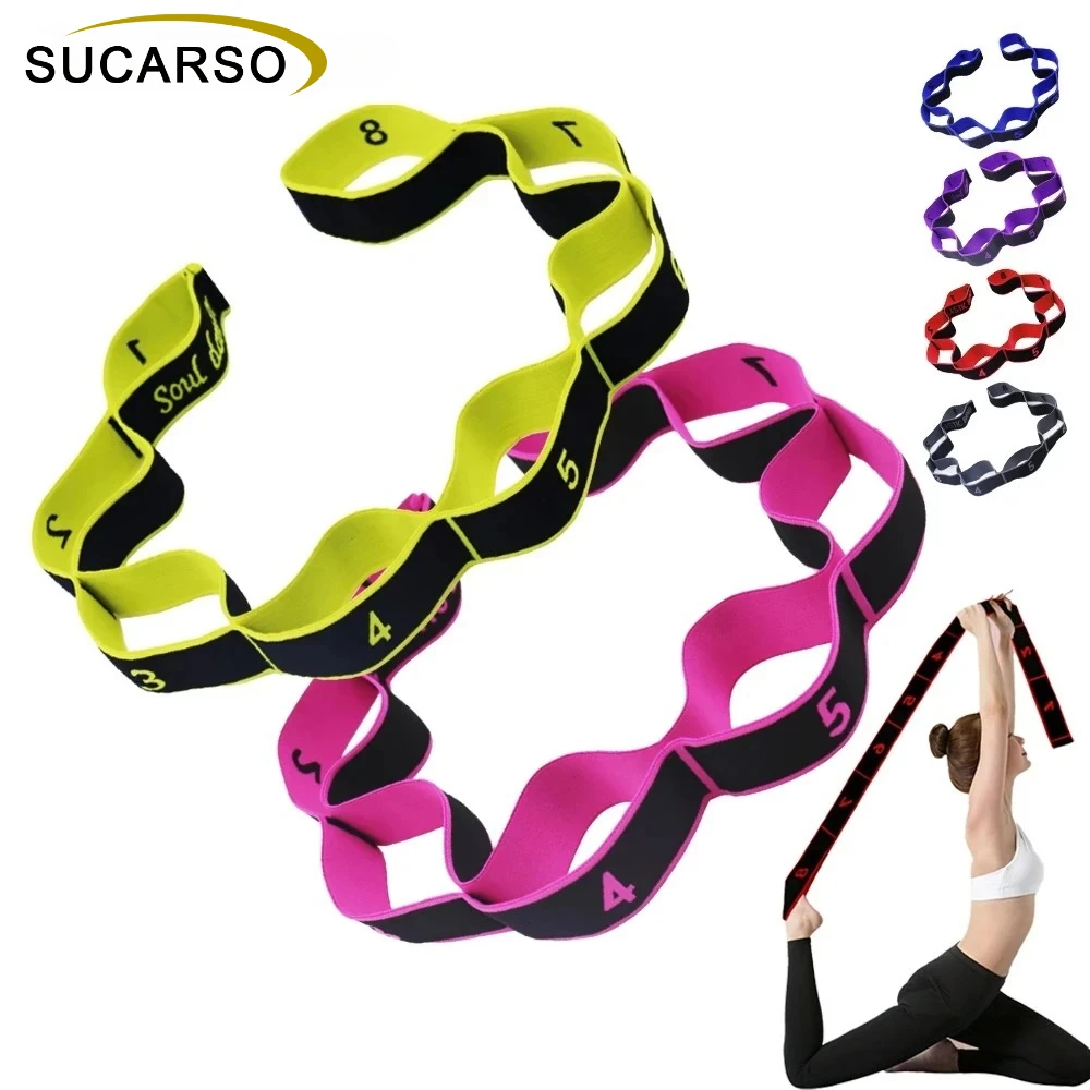 Yoga Pull Strap Belt Girl Elastic Latin Dance Stretching Band Loop Yoga Pilates GYM Fitness Exercise Resistance Band With Number