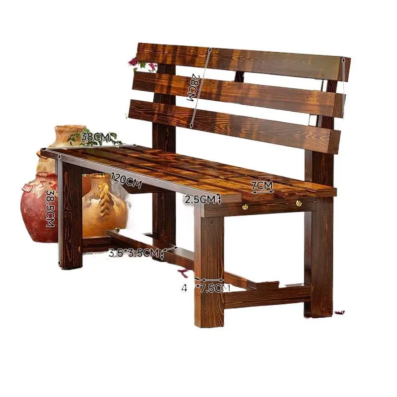 

Wholesale preservative wood leisure outdoor solid wood strip seat with backrest park bench courtyard open-air waterproof