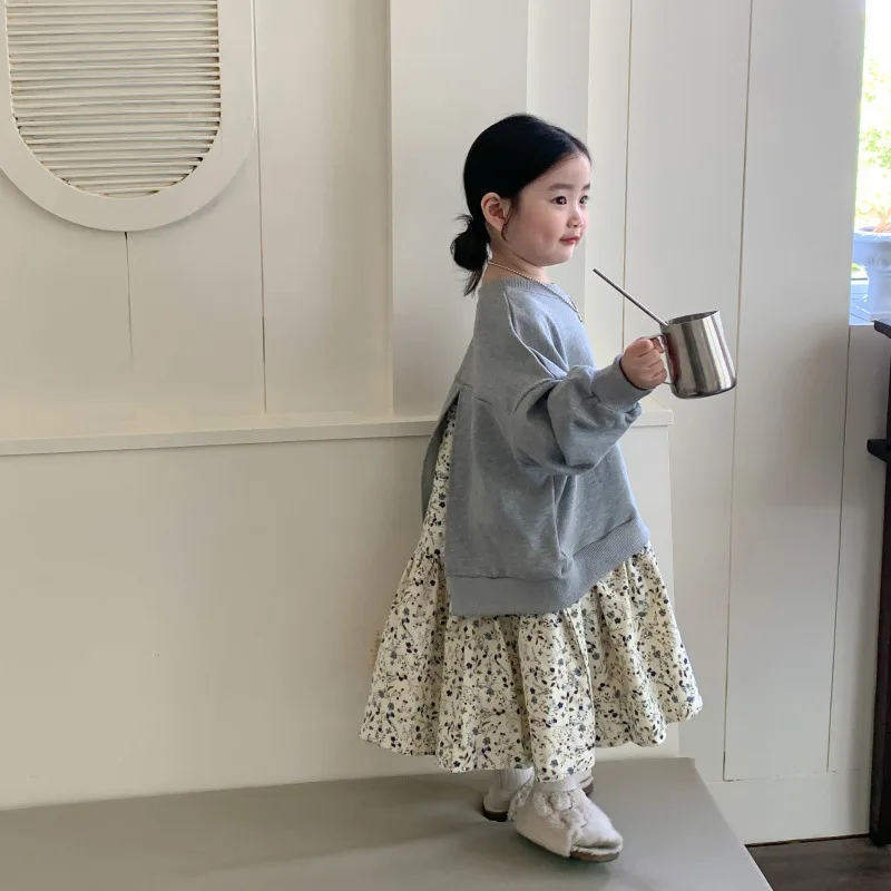 

Childrens Clothing 2024 Spring and Autumn New Korean Floral Dress Fashionable and Sweet Clothes for Autumn and Winter