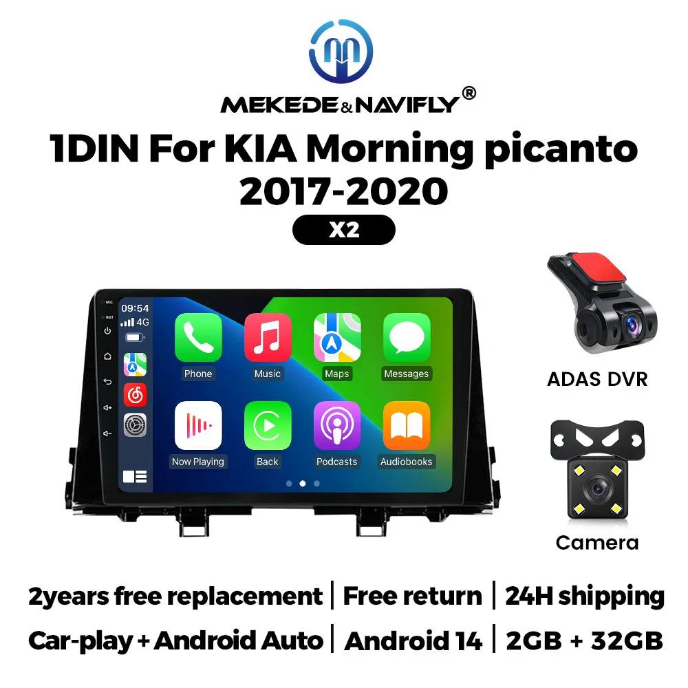 MEKEDE & Navy Android 14 Draadloze Carplay Auto Voor KIA Ochtend Picanto 2017-2020 Autoradio Multimedia Video Player 1 Din GPS BT