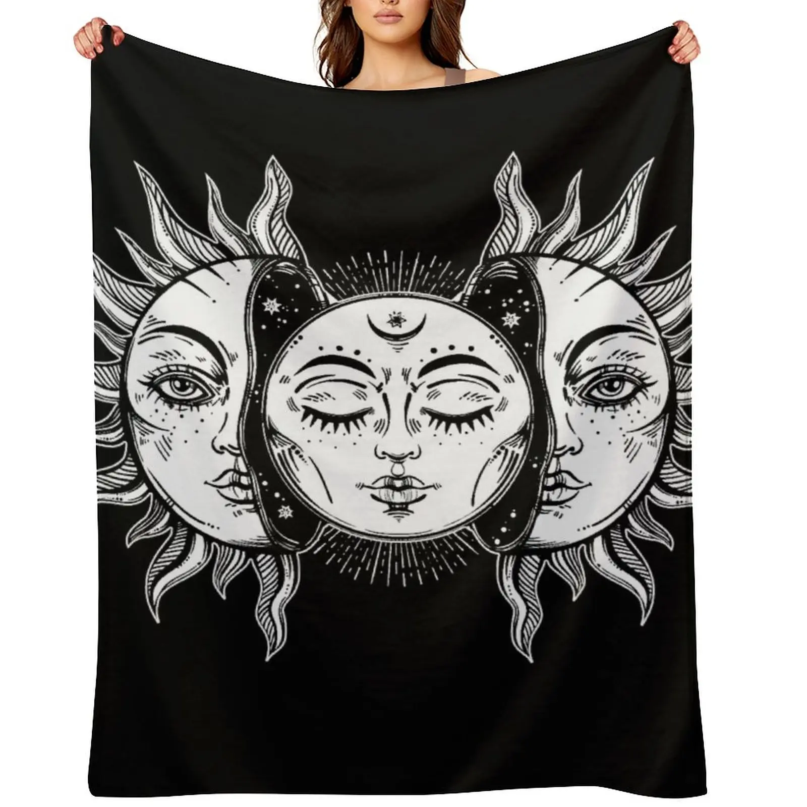 

Sun and moon Throw Blanket Thermals For Travel Retros for sofa Hairys Blankets