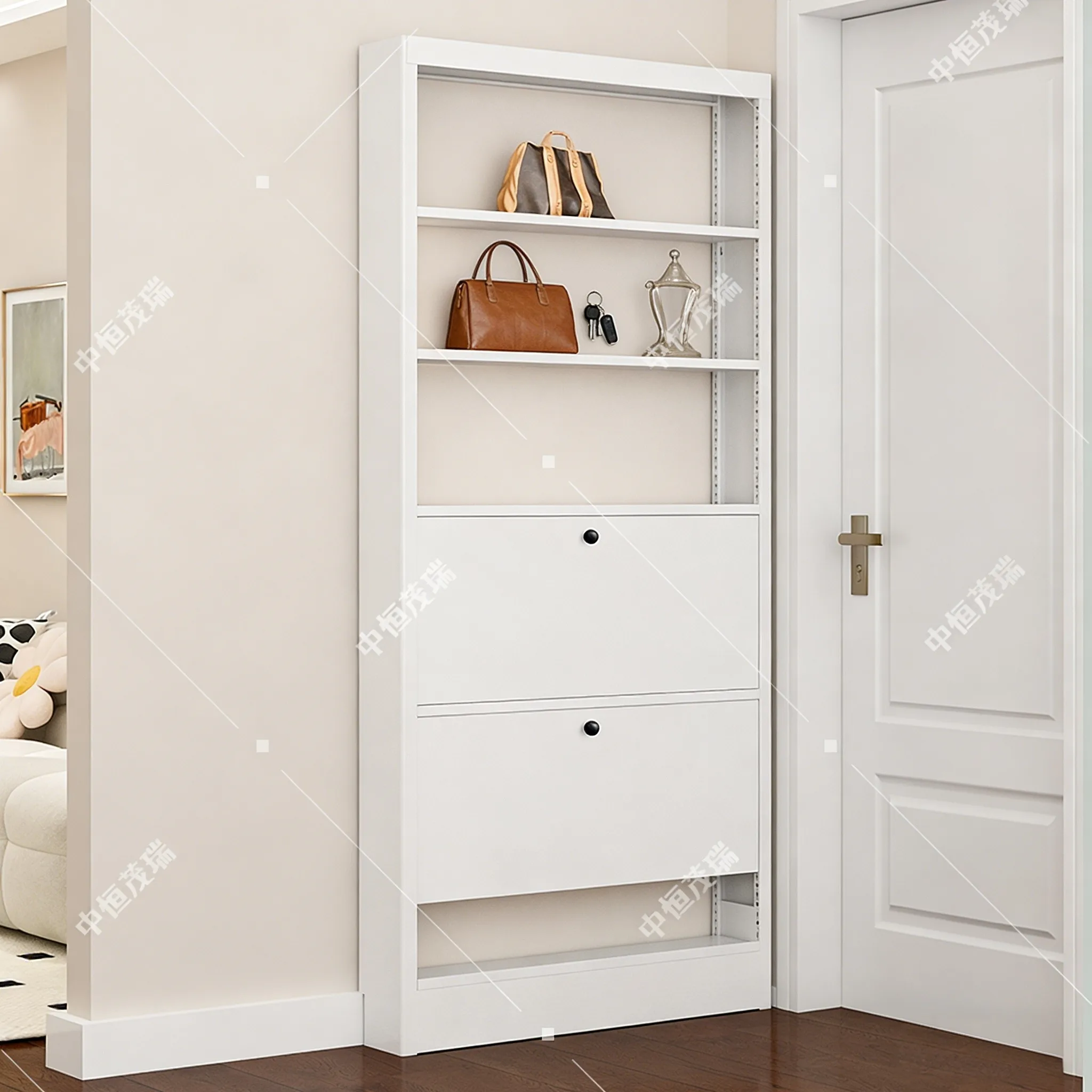 Household ultra-thin door hole board rack steel bucket cabinet living room locker door floor shoe cabinet hanging hanger
