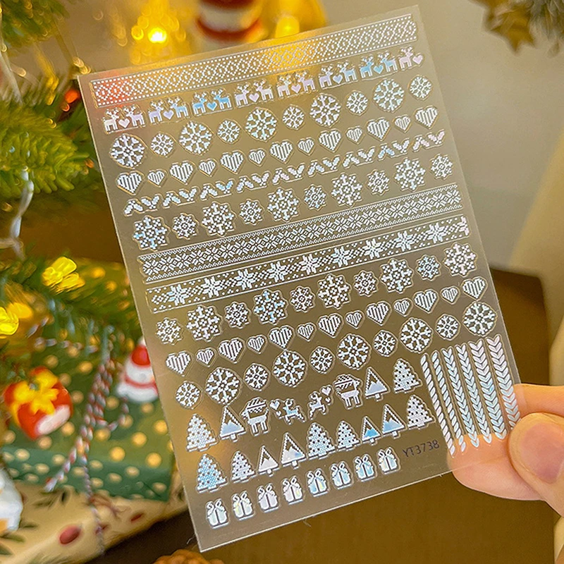 Christmas Snowflake สติ๊กเกอร์เล็บลายนูนลูกไม้ Elk สติกเกอร์กาว Transfer ตกแต่งเล็บ Slider Decals