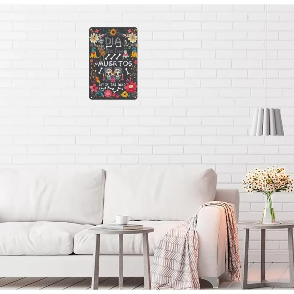 DZQUY Cartel de chapa de metal con calavera - Dia De Los Muertos México Decoración de Halloween con diseño de guitarra musical | Arte de pared para hogares, cafés y bares"