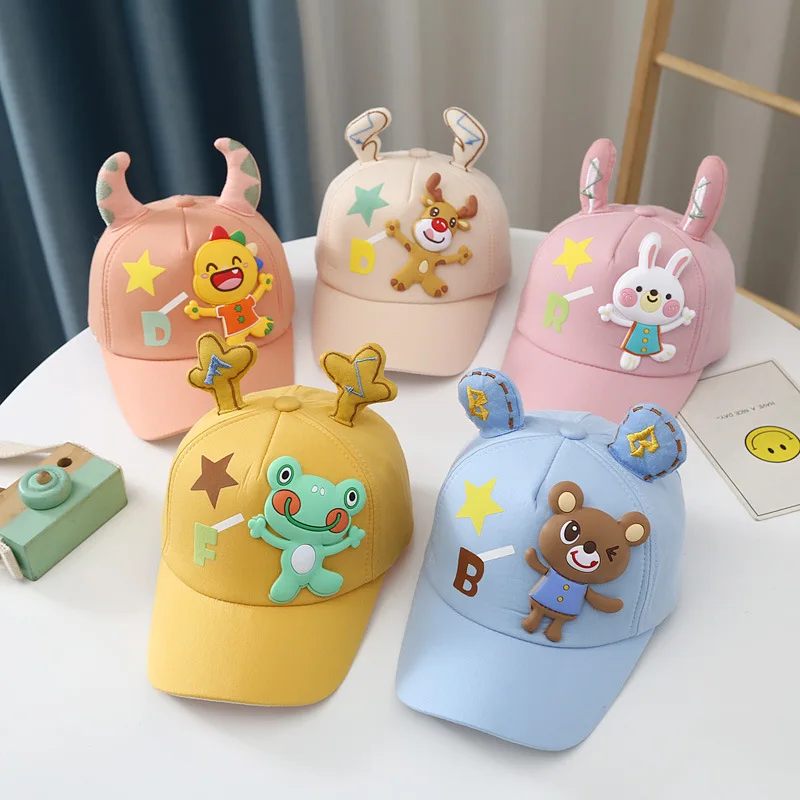 Spring Summer Children Cartoon Baseball Cap With Ear Animal Frog Rabbit Bear Kids Bonnet Baby Sun Hat For Boy Girl