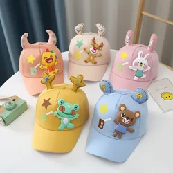 Spring Summer Children Cartoon Baseball Cap With Ear Animal Frog Rabbit Bear Kids Bonnet Baby Sun Hat For Boy Girl