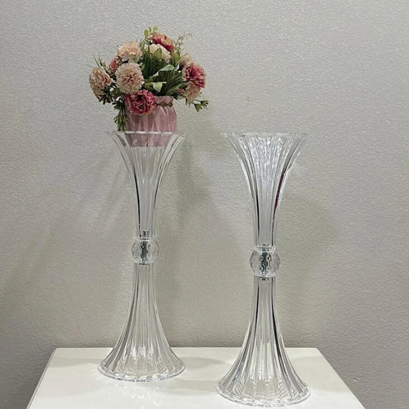 10pcs High 45cm New Wedding Vase Acrylic Transparent Horn Style Dining Table Center Table Decorative Supplies