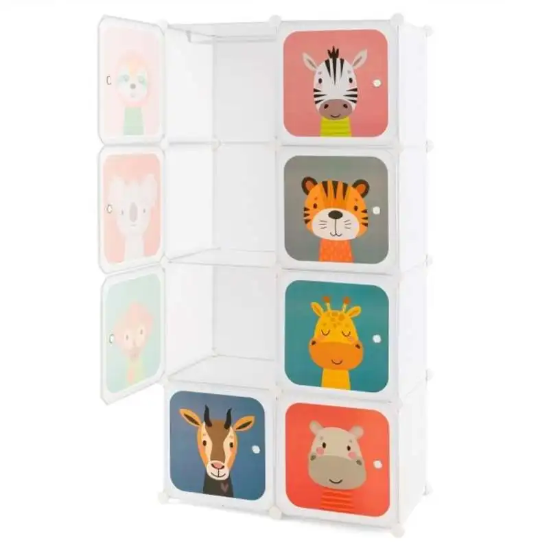 

8 Cube Kids Wardrobe Closet with Hanging Section and Doors-8 Cubes