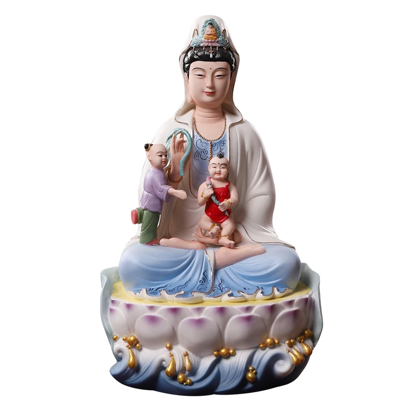 

Ceramic Bodhisattva Avalokitesvara Buddha Statue Household Use Offering Dragon and Phoenix Treasures Guanyin Ornament Home Decor