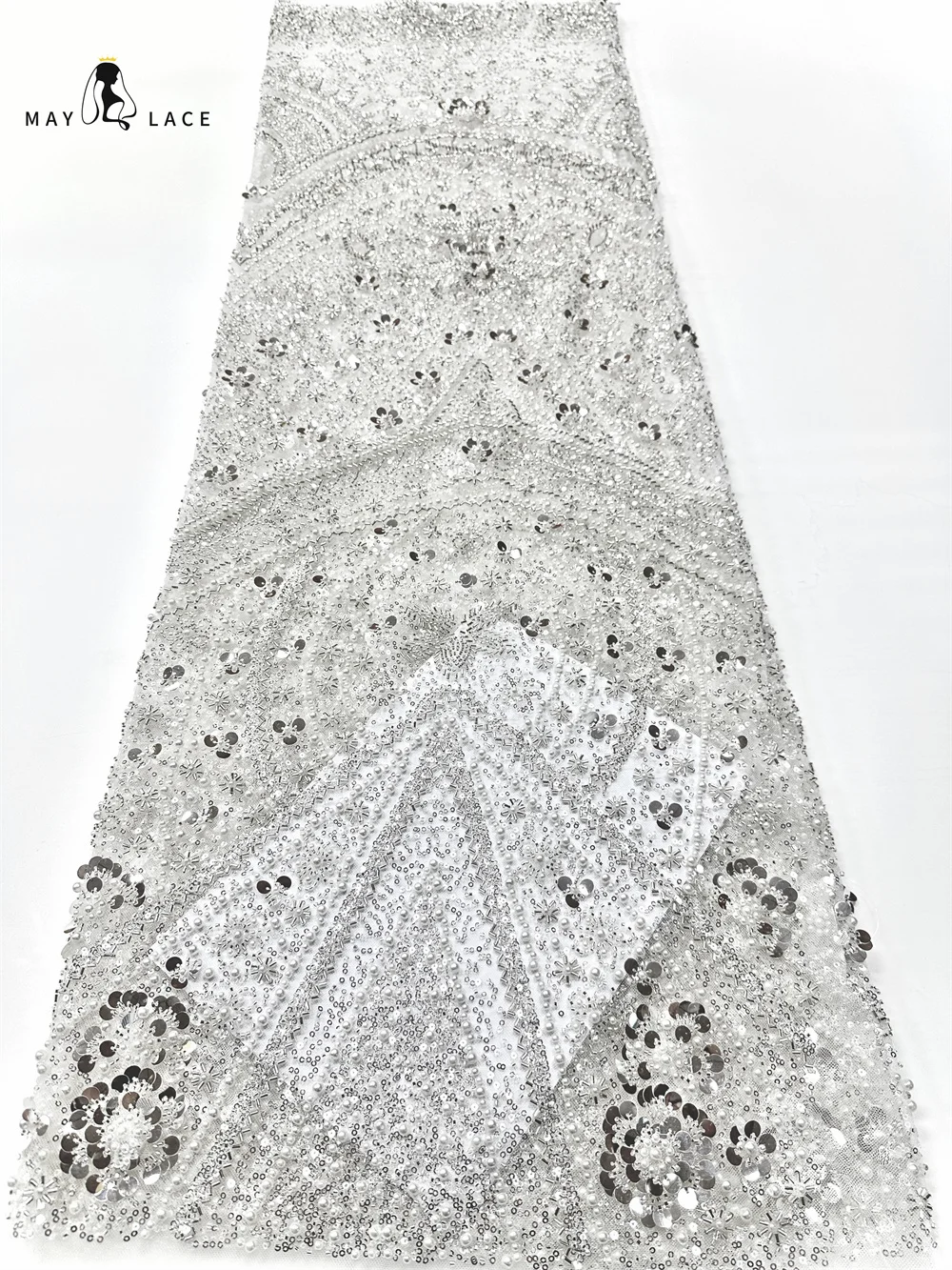 

Luxury White Sequins Tube Beads Lace Fabric For Wedding 2025 New Design French African Tulle Mesh Lace For Evening Dress Women