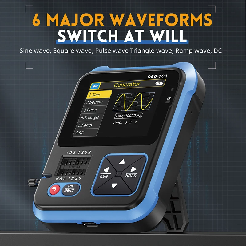 FNIRSI DSO-TC3 Digital Oscilloscope Transistor Tester Signal Generator 3 in1 500Khz 10MSa/s Capacitor Resistor Diode 100K Output