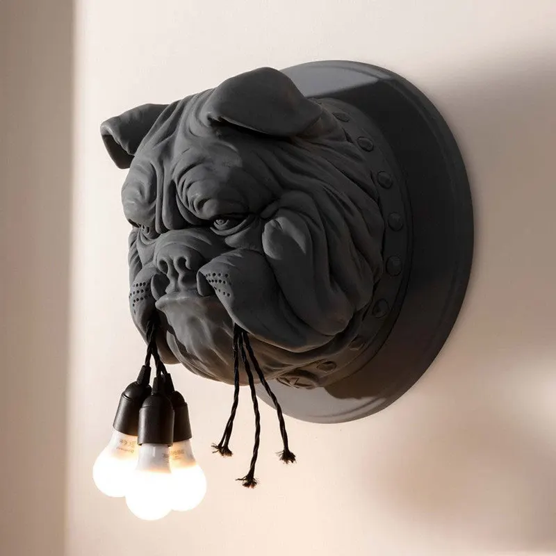 

American Creative Retro Wall Lamp Artistic Personality Living Room Coffee Bar Bedroom Resin Bulldog Decorative Wall Lights