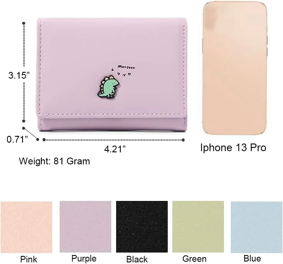 Cartera de dibujos animados de dinosaurio pequeño para mujer, billetera plegable con hebilla, monedero de cuero Pu, tarjetero femenino, diseño de marca