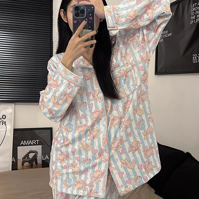 طقم بيجامة نسائي من Pjs بيجامة شتوية دافئة ملابس منزلية عصرية، بيجامات طقم بيجامة لطيف وناعم للخريف