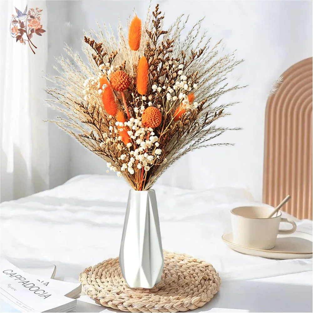 

Real Dried Flowers Bouquet Bundle for Small Vase Filler Home Autumn Boho Decor Orange Bunny Tails Grass Baby's Breath Mini Bunch