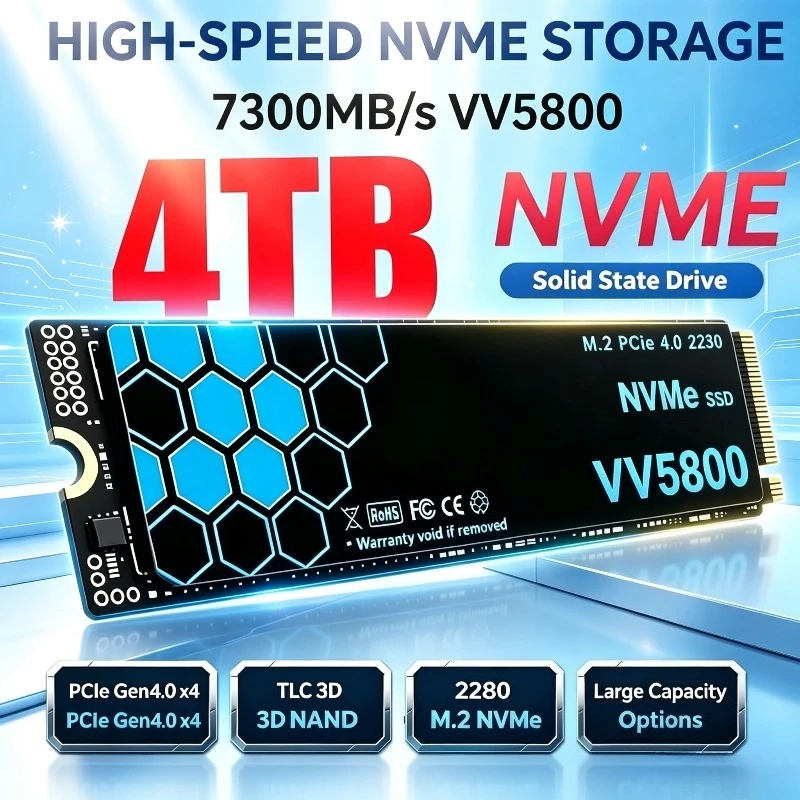 VV5800 7300MB/s SSD 1TB 2TB 4TB SSD NVMe M2 PCIe 4.0 X4 M.2 2280 Disk Internal Solid State Drives NVME SSD for PS5 Laptop