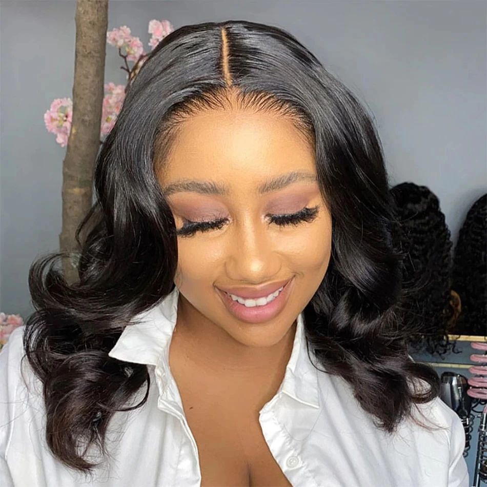250%ボリュームHDレースフロントウィッグ ショートボブウィッグ 人毛グルーレス人毛ウェーブ13x4透明レースフロントウィッグ 女性用