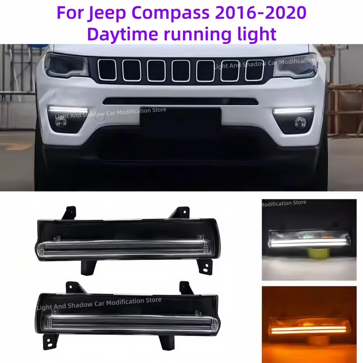 For Jeep Compass 2016-2020 LED Daytime running light Modification Front fog light Flowing water Turn signal Decorative lights