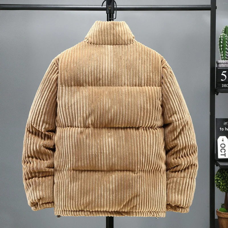 2026 New Men\'s Corduroy Parkas Thick Warm Cotton Padded Jackets Casual Stand Collar Solid Zipper Coats Man Winter Warm Outerwear