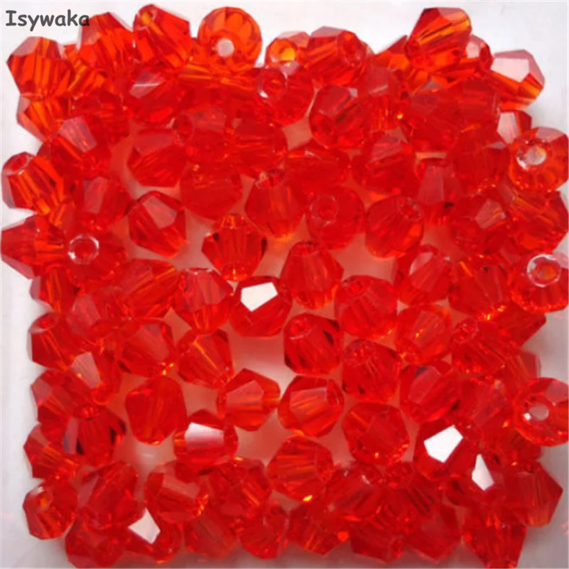 Isywaka Sale Red Color 100pcs 4mm Bicone Austria Crystal Beads charm Glass Beads Loose Spacer Bead for DIY Jewelry Making