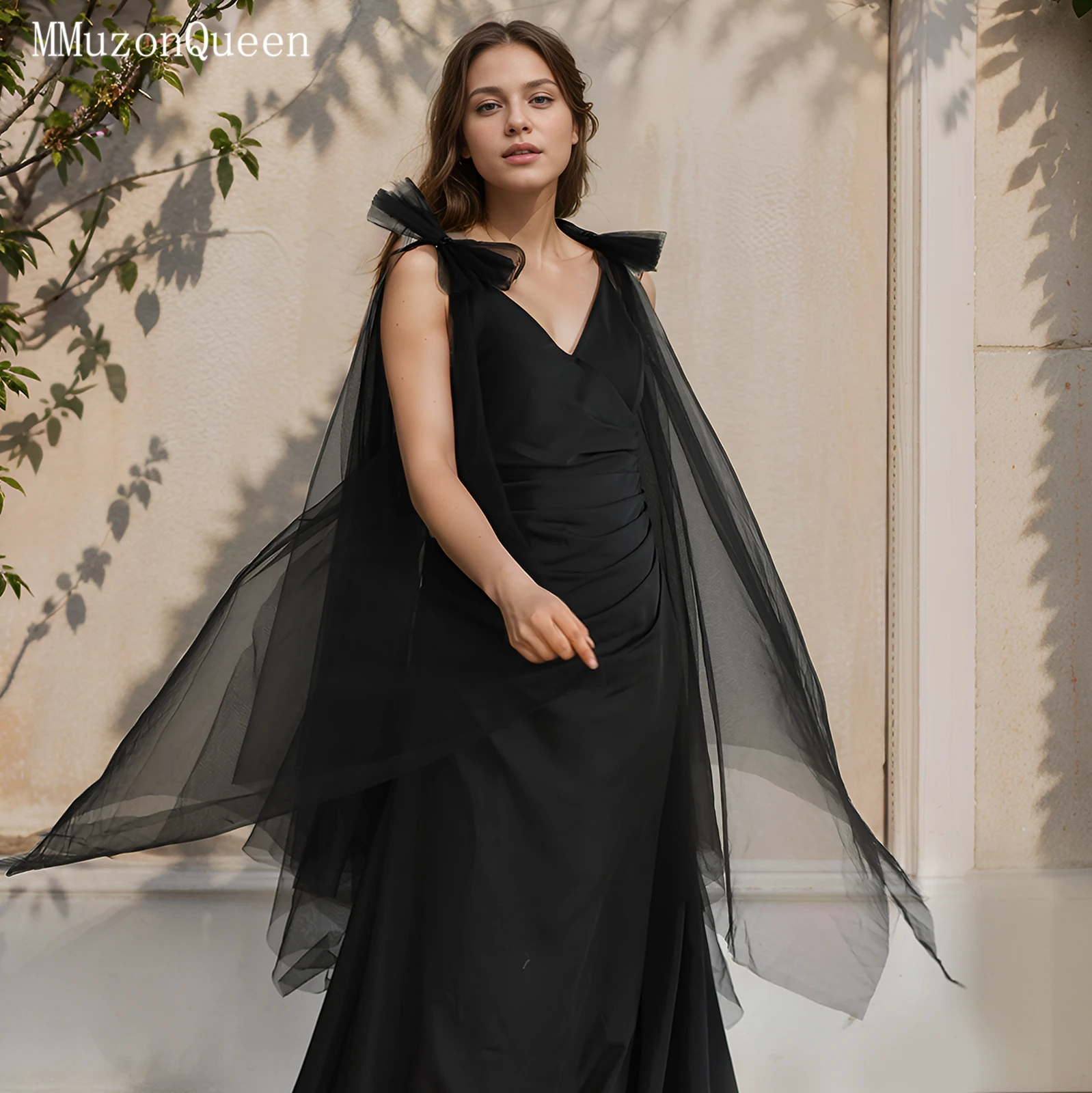 

Mmq A Sexy Black Butterfly Shoulder Strap Paired With A Long Pearl Chiffon Shawl Is Customizable For Brides Mg59