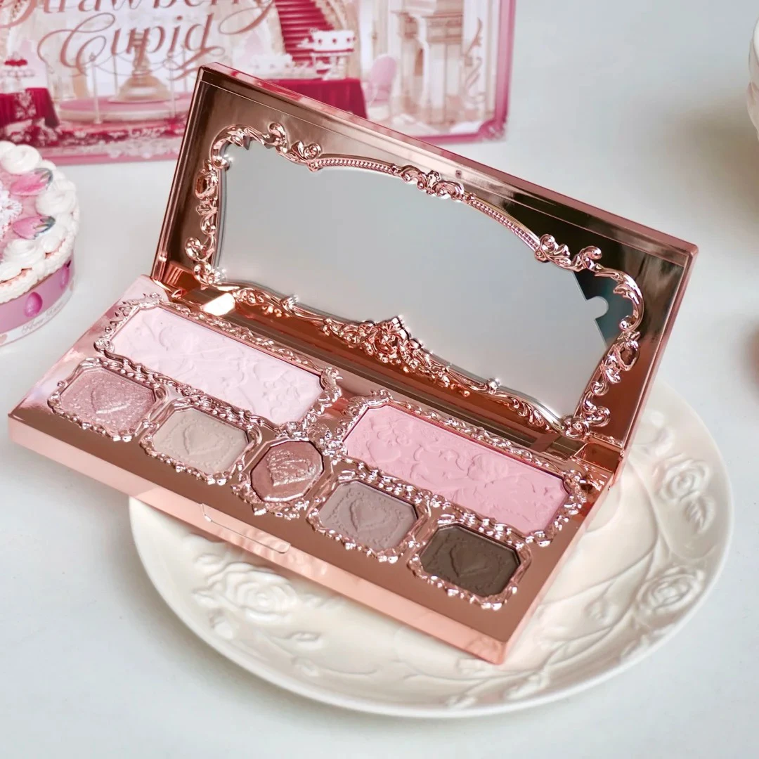 Flower Knows Strawberry Cupid Face Makeup Palette 7 Color Highlighter Glitter Eyeshadow Waterproof Long Lasting