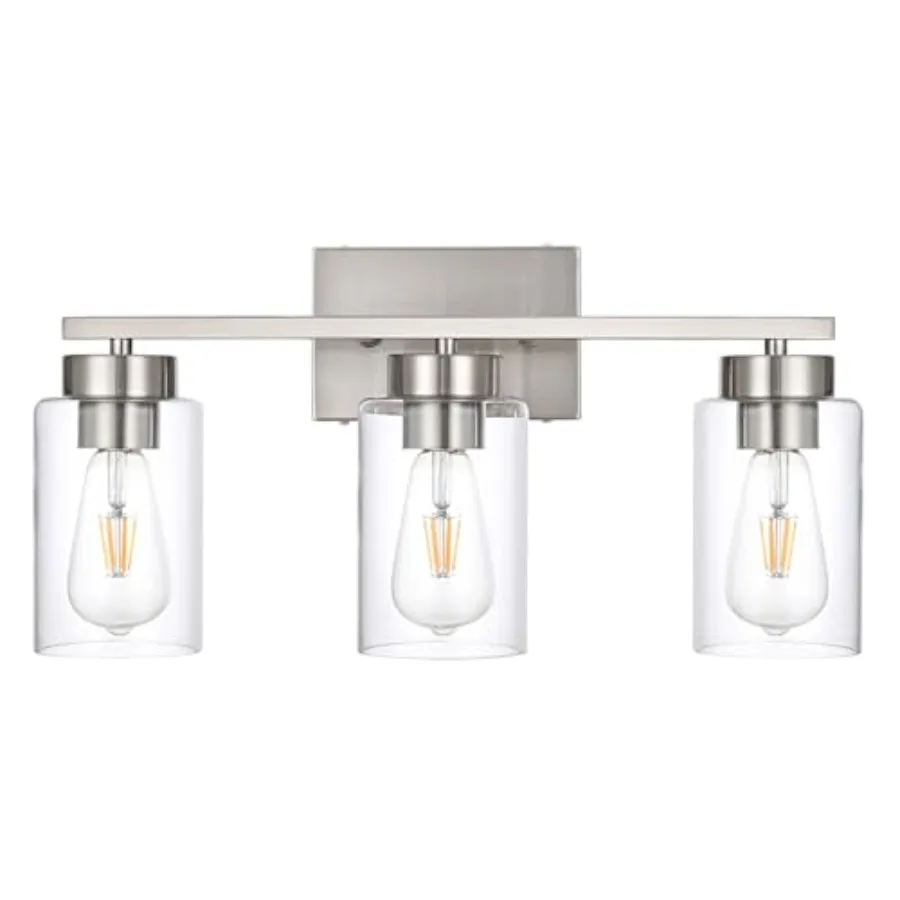 

Modern 3-Light Bathroom Vanity Light with Brushed Nickel Finish and Clear Glass Shades Elegant Wall Sconce Lamp for Mirror Deco