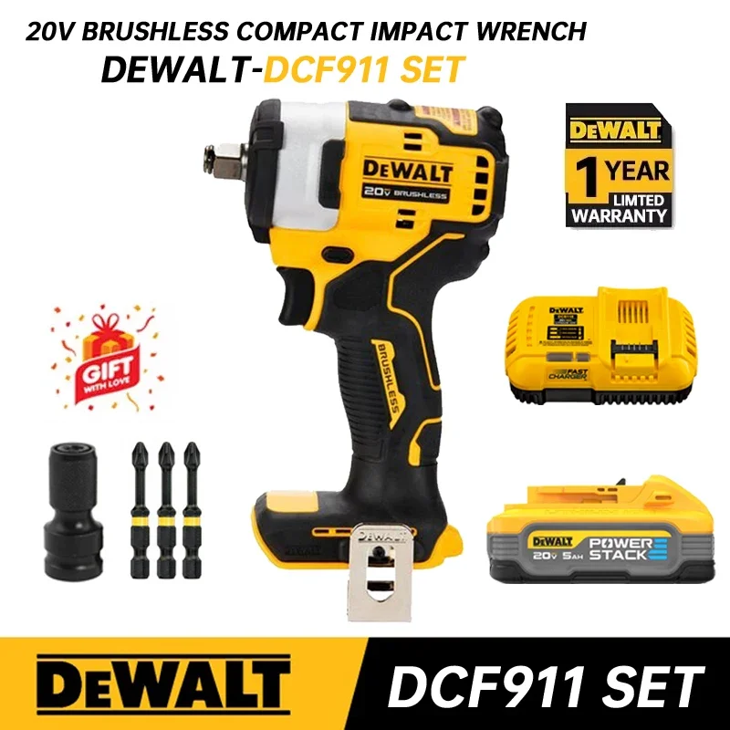 DEWALT Impact Wrench DCF911 20V Lithium Battery High Torque 380 N.m Brushless Motor Cordless Rechargeable Wrench DCB118 DCB115