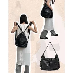 Korean Style 2025 New Motorcycle Chic Shoulder Bag Soft Leather Tote Bag Women Large Capacity Commuting Crossbody Bag