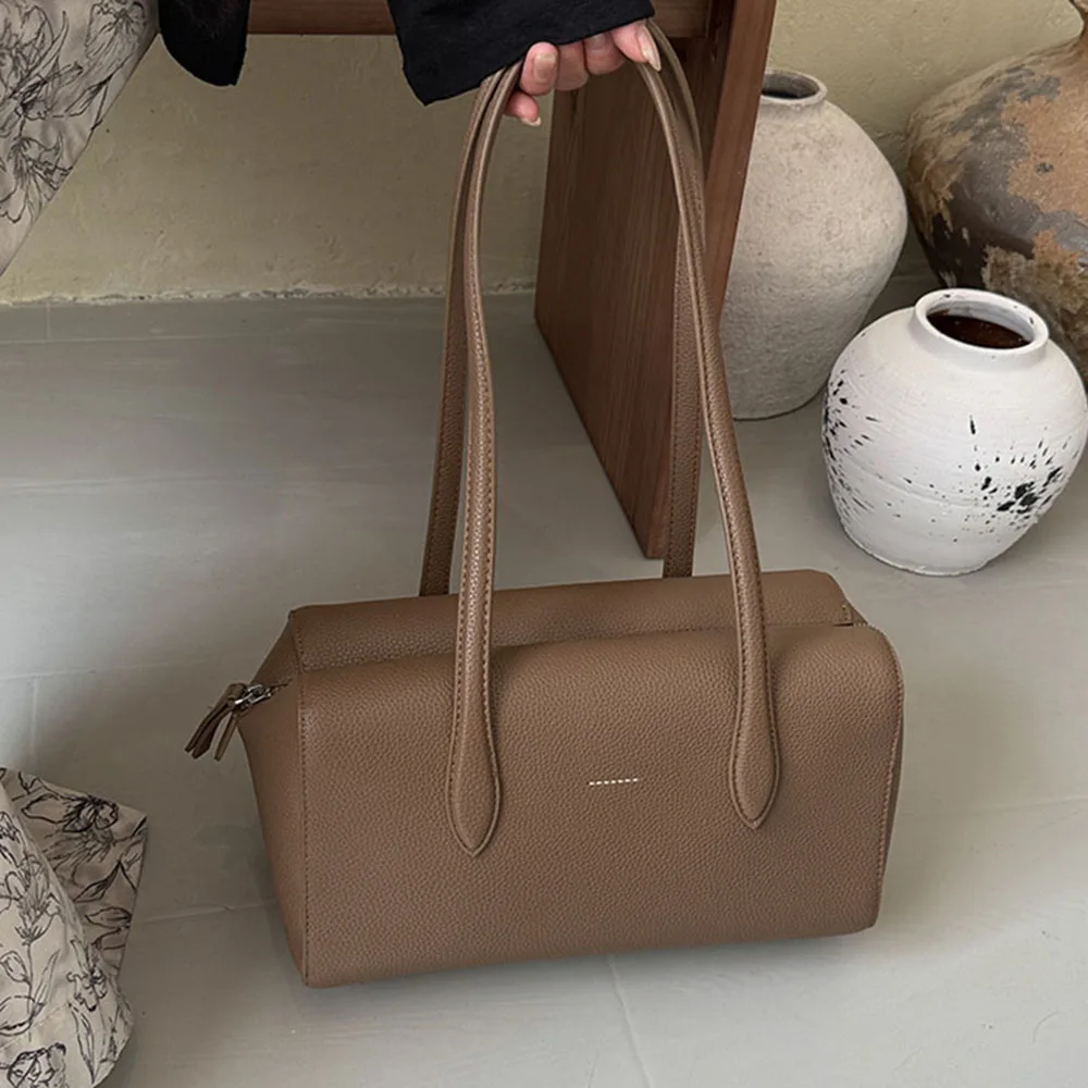 New Vintage Women Shoulder Bag Large Capacity Tote Bags Solid Color PU Handbag Street Casual Style Ladies Daily Purse