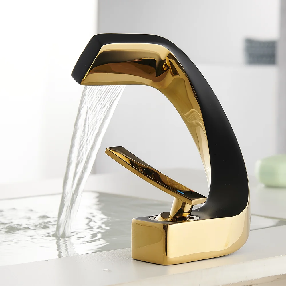Black Gold Two-Tone Brass Bathroom Sink Faucet - Modern Luxury Design, Durable Copper Vanity Fixture