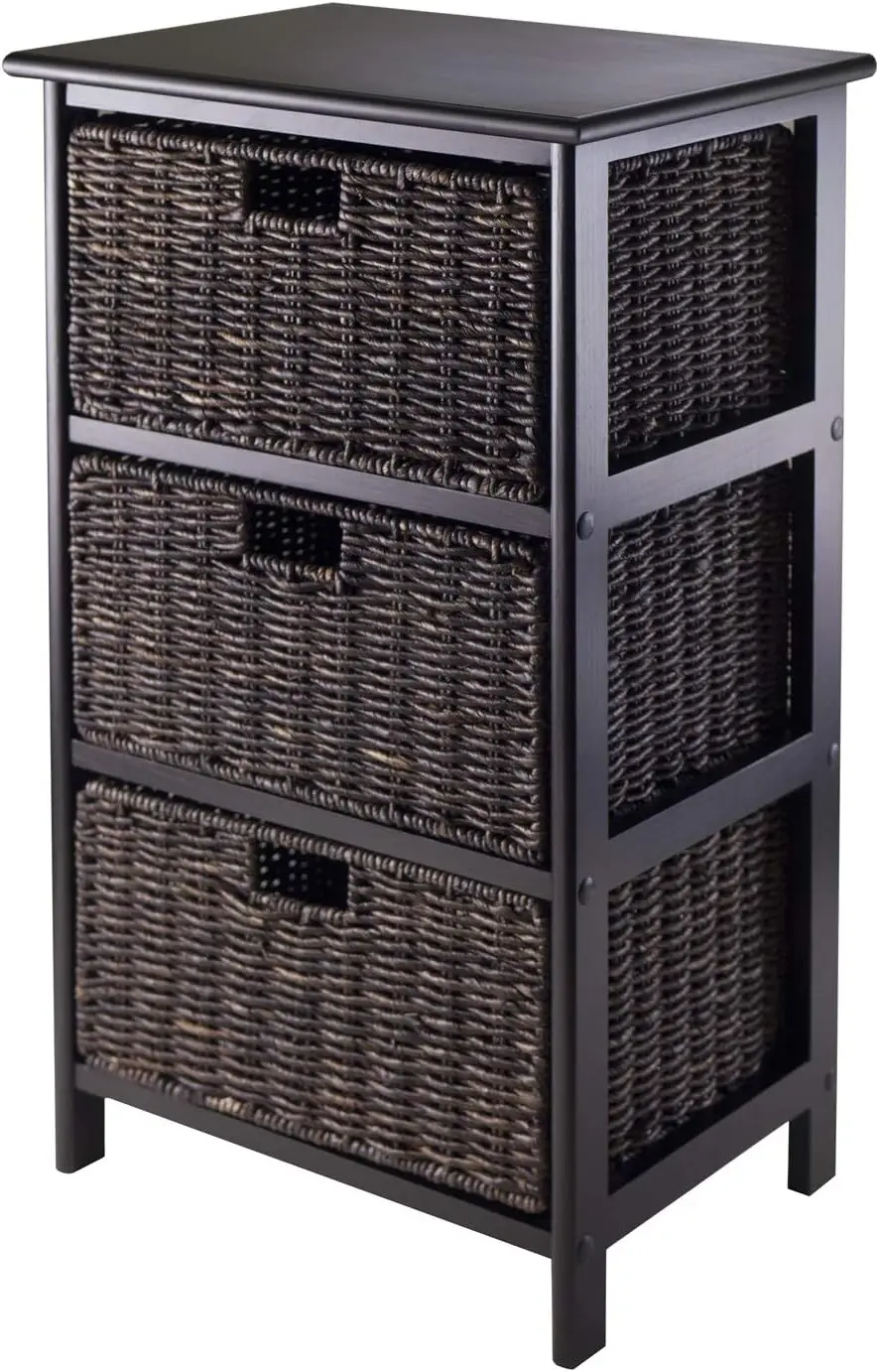 Space-Saving Black Storage Rack with 3 Baskets, Organize Home or Office Efficiently