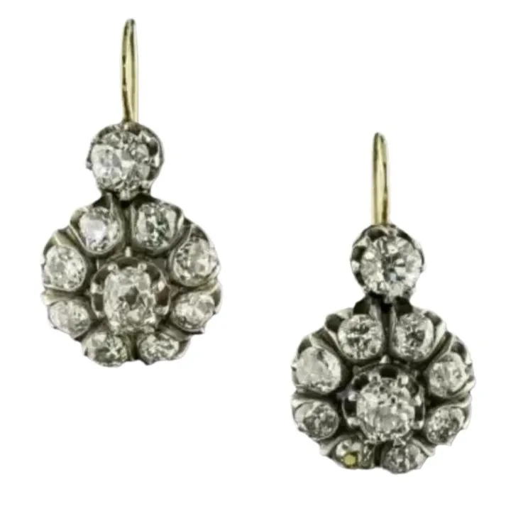 New retro hot-selling rhinestone flower exquisite ear buckle literary antique earrings fashionable commuter earrings