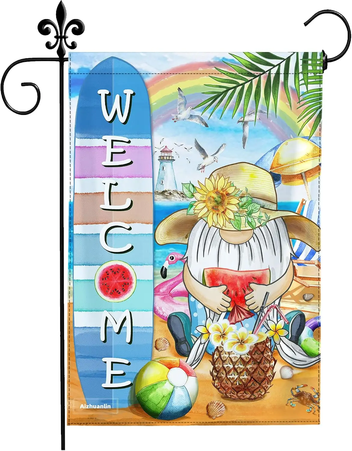 Summer Funny Cute Gnomes Garden Flag Decorations Double Sided Printing Vertical Beach Rainbow Garden Flags For All Seasons O MMZ