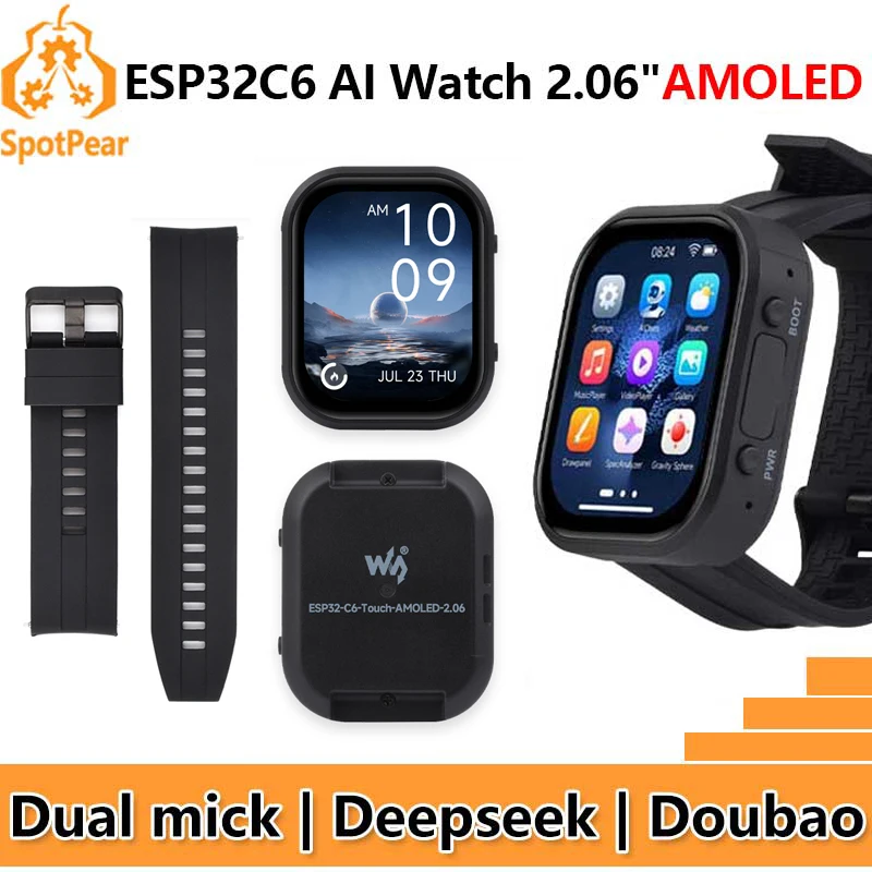 DeepSeek AI Voice Chat For Xiaozhi ESP32 C6 Development Board 2.06inch AMOLED Display 410×502 2.06inch TouchScreen Programmable