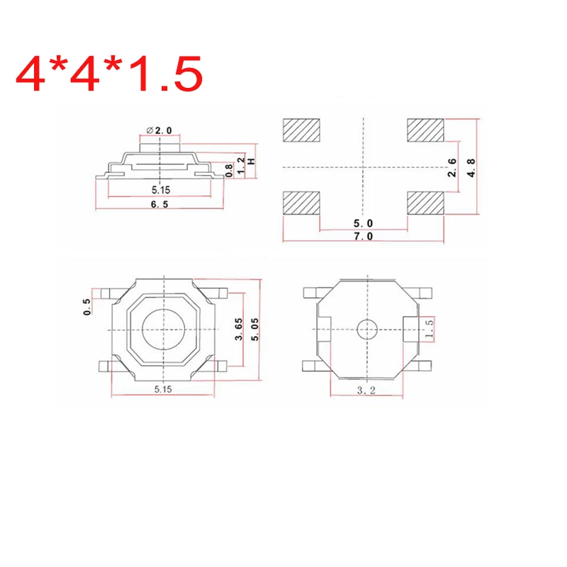 20PCS 4X4X1.5MM Touch Micro Switch button Patch Switch 4*4*1.5 SMD 4Pin /Feet  Button Head