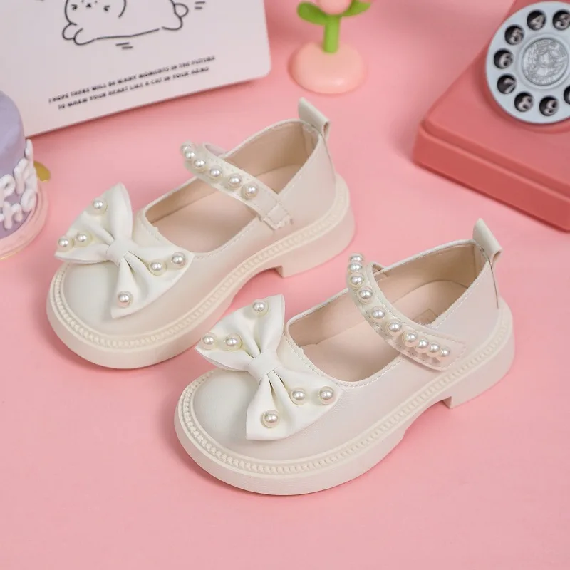 

Spring Autumn Girls Leather Shoes Sweet Bowknot Princess Wedding Party Kids Fashion Mary Jane Shoes Elegant Children Flat Shoes