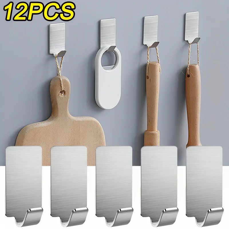 12/3PCS Self Adhesive Stainless Steel Towel Hooks Towel Racks Wall Hooks For Kitchen Bathroom Self-Adhesive Stainless Steel Hook